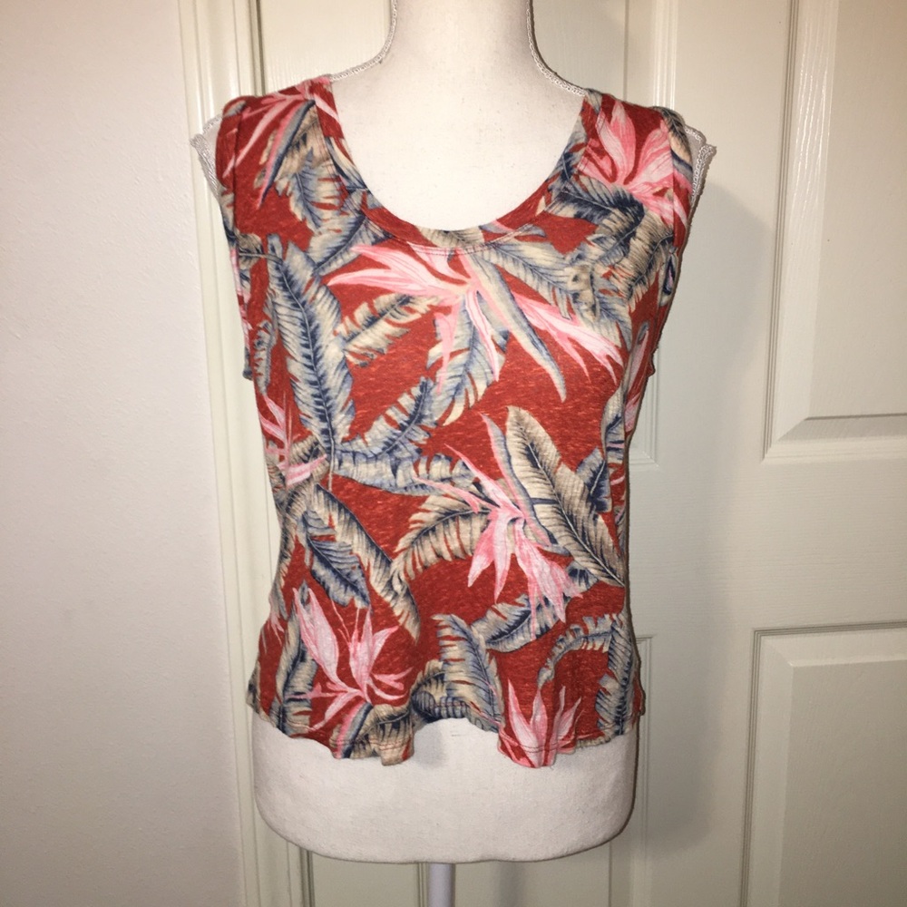LOFT Tropical Print Linen Tank